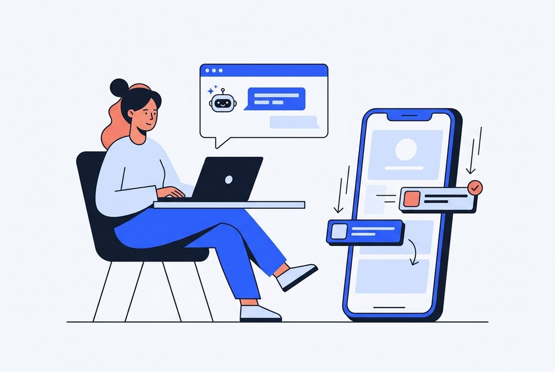 Creator chatting with an AI assistant while her bio page updates itself on a phone